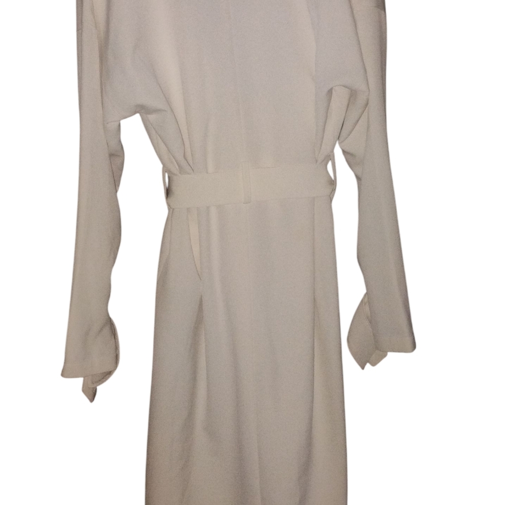 G by Giuliana Black Label Stretch Twill BlendTrench Coat Ivory Career Work SZ L - Picture 4 of 8